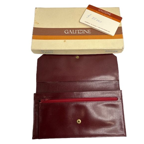 Galitzine VINTAGE Bordeaux Leather Envelope Wallet in Original Box - Picture 2 of 3
